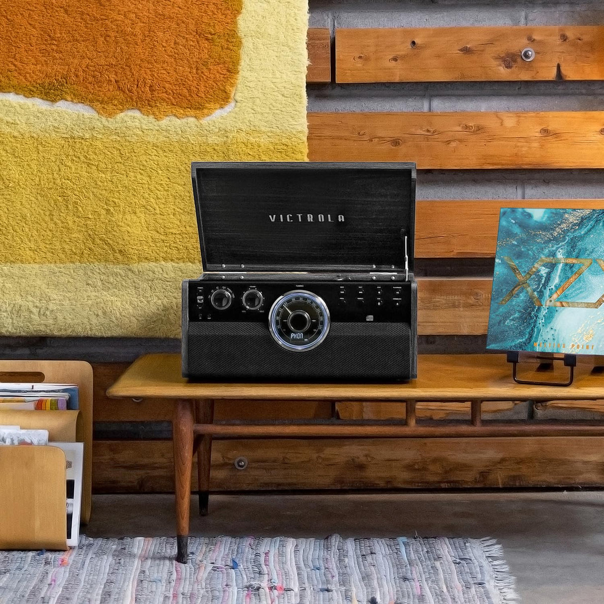 Victrola Metropolitan Mid Century 4-in-1 Bluetooth Record Player & Multimedia Center with Built-in Speakers - 3-Speed Turntable, AM/FM Radio, Wireless Music Streaming | Grey Victrola