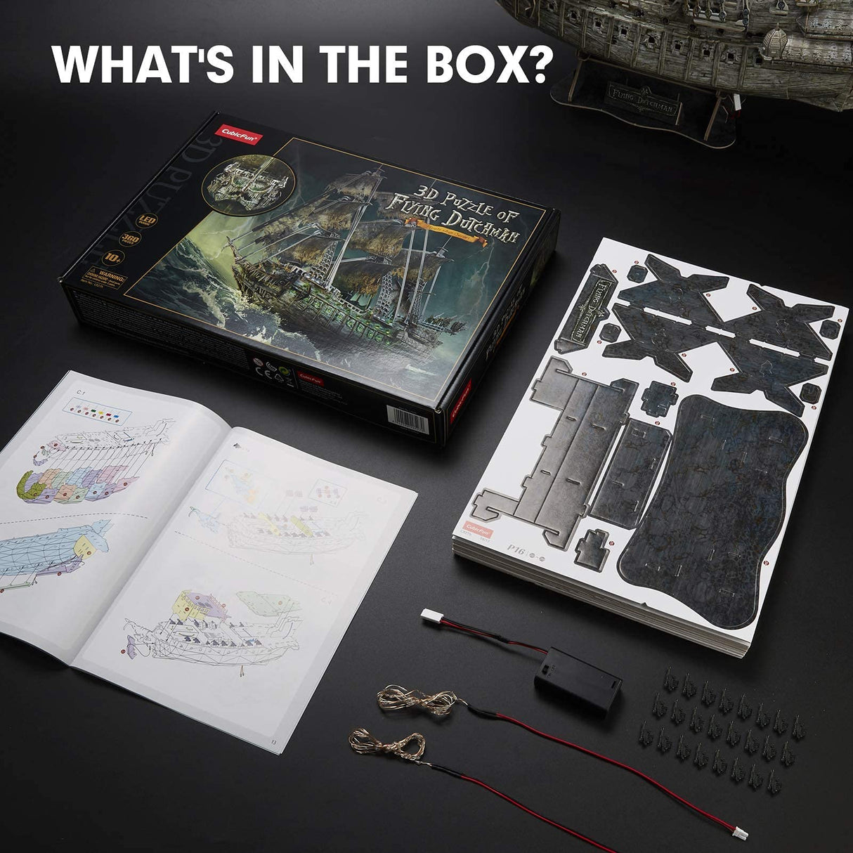 CubicFun 3D Puzzles for Adults Green LED Flying Dutchman, 360 Pieces Pirate Ship Arts & Crafts for Adults Gifts for Men Women Model Kit, Lighting Ghost Ship Easter Gifts Valentine's Day Gift CubicFun