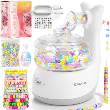 Caydo Electric Bead Spinner for Jewelry Making – Clay Bead Bracelet Maker Machine with Clay Beads, Needle & Elastic String | DIY Craft Kit Gift for Girls, Kids, Teens (Ages 8+, White) Caydo