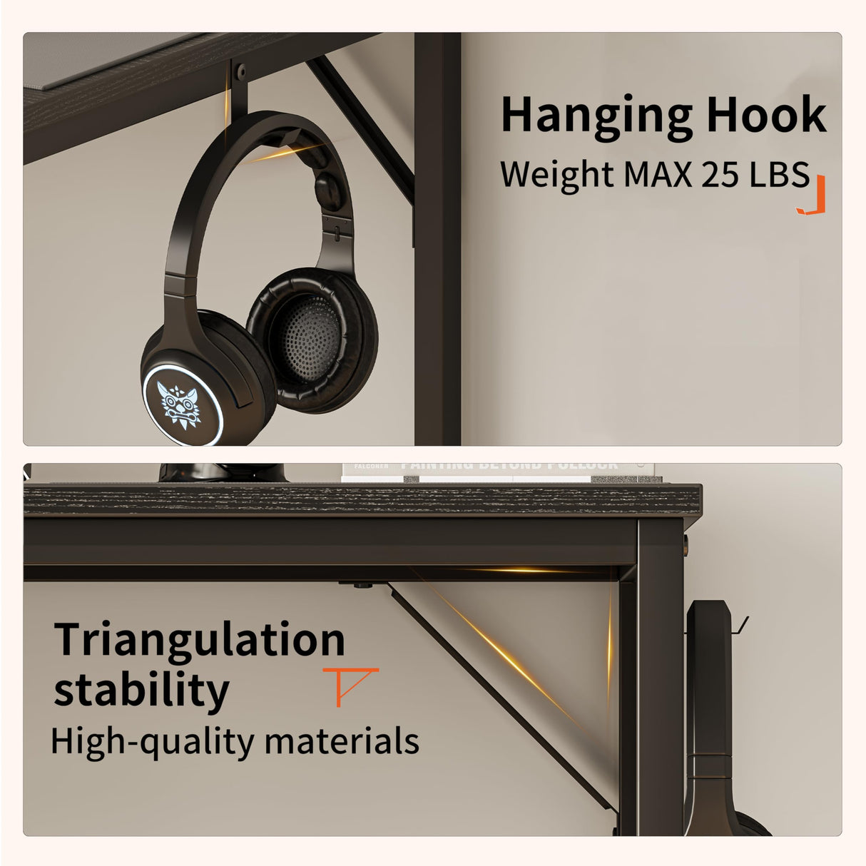 JOISCOPE Computer Desk with USB & Type-C Outlet, Small Home Office Desk with 2-Tier Storage Shelves, Modern Gaming Desktop Workstation, 48 inches, Black JOISCOPE