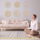 Taiyin 6 Pcs 12 Inch Sacred Geometry Wood Wall Art Set Zen Metatron Cube Home Decor Sri Yantra Merkaba Torus Flower of Life Hanging Sculpture Wooden Crystal Grid Pagan 7 Chakra Wall Decor(Burlywood) Taiyin