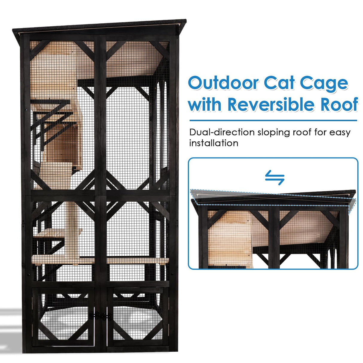 FunXplore 71.1" L Large Cat Catio Outdoor Cat Enclosure Window Acess, Walk-in Cat Cage Cat House for Multiple Indoor Outdoor Cats, Outside Patio 6 Doors Weatherproof Roof FunXplore