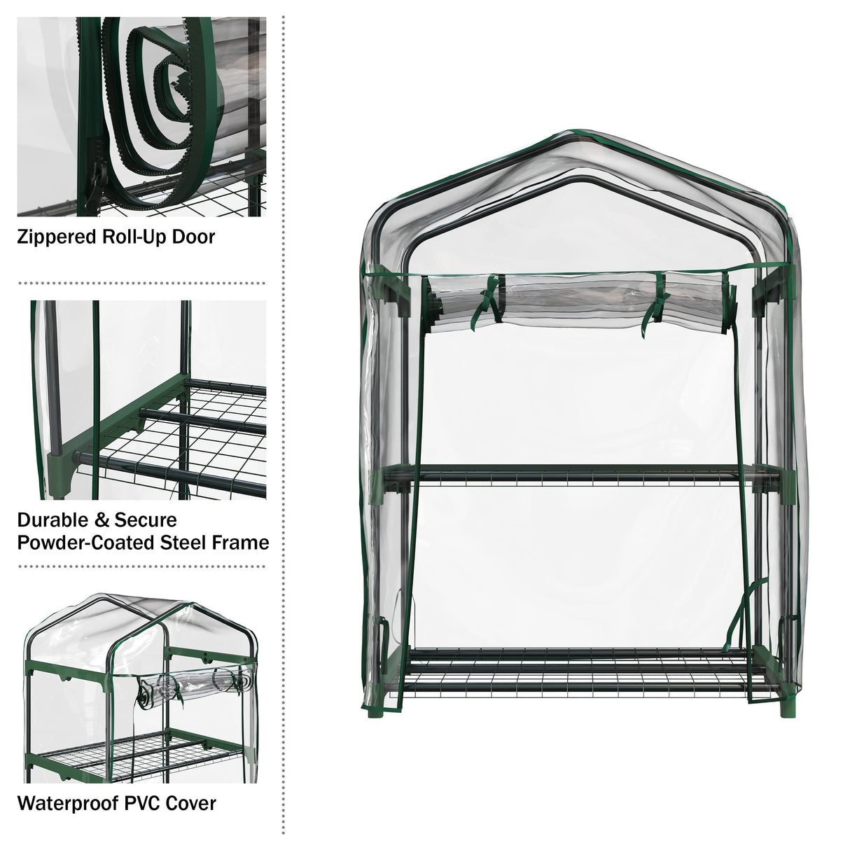 Home-Complete Small Greenhouse for Outdoors, 2-Tier Greenhouse with Zippered Roll-up Door and Powder-Coated Steel Frames, Waterproof PVC Cover for All-Season Gardening Home-Complete