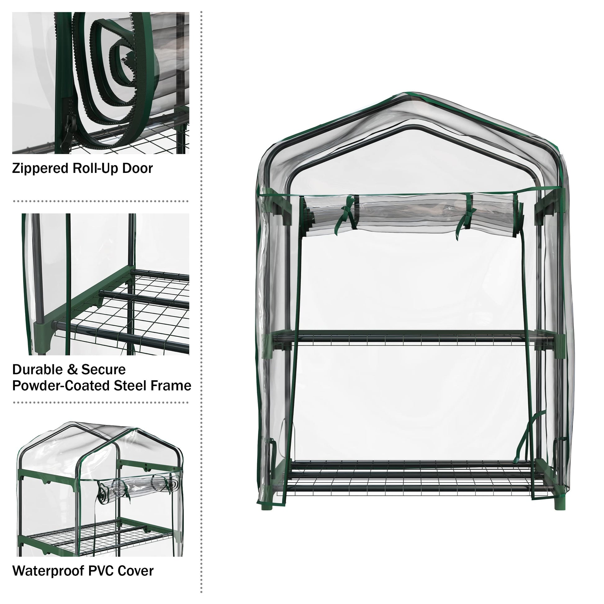 Home-Complete Small Greenhouse for Outdoors, 2-Tier Greenhouse with Zippered Roll-up Door and Powder-Coated Steel Frames, Waterproof PVC Cover for All-Season Gardening - WoodArtSupply