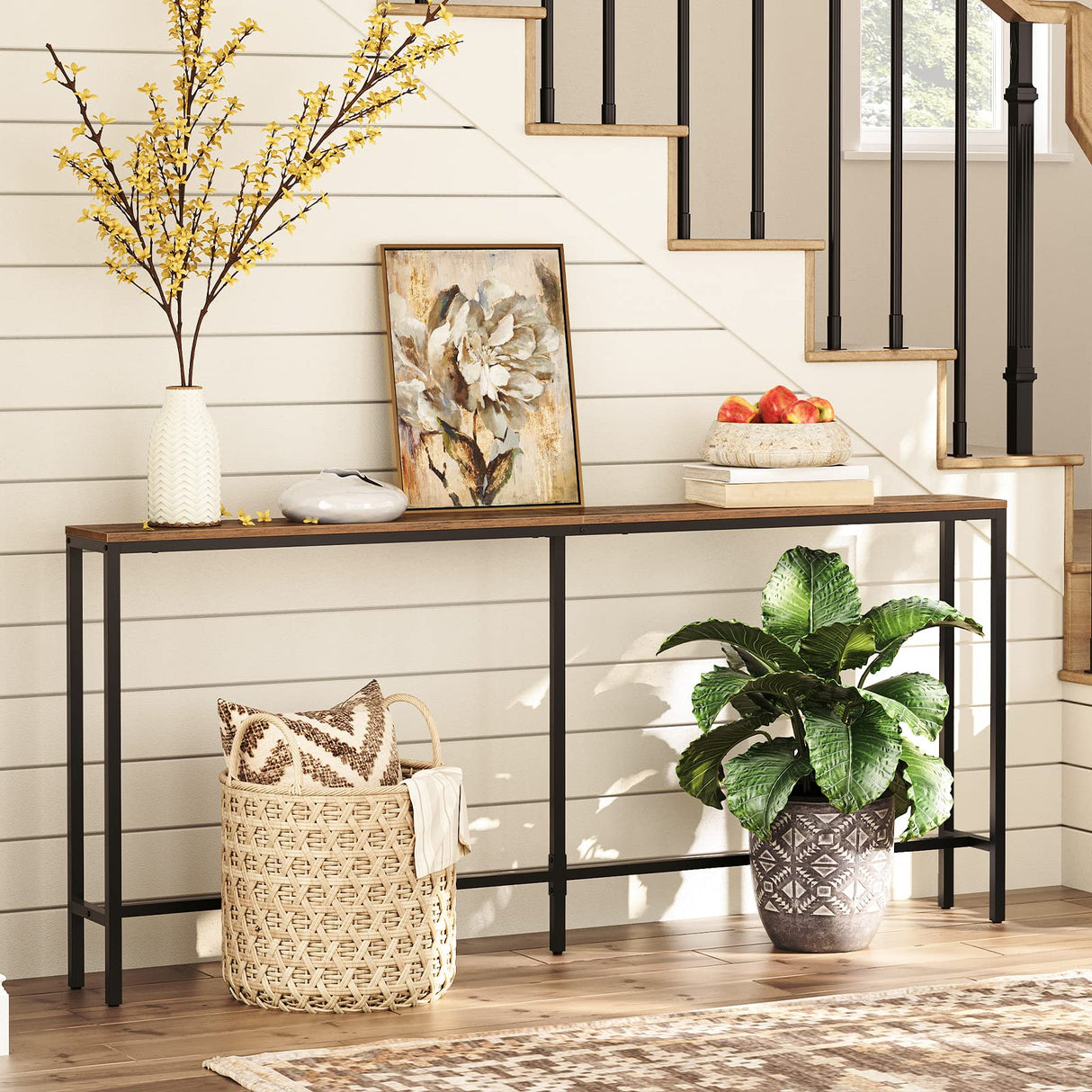 MAHANCRIS Console Table, 70.9" Narrow Long Sofa Table, Entryway Table, Industrial Sofa Table, Behind Couch Table, for Hallway, Living Room, Sturdy and Stable, Easy to Assemble, Rustic Brown CTHR18001Z MAHANCRIS