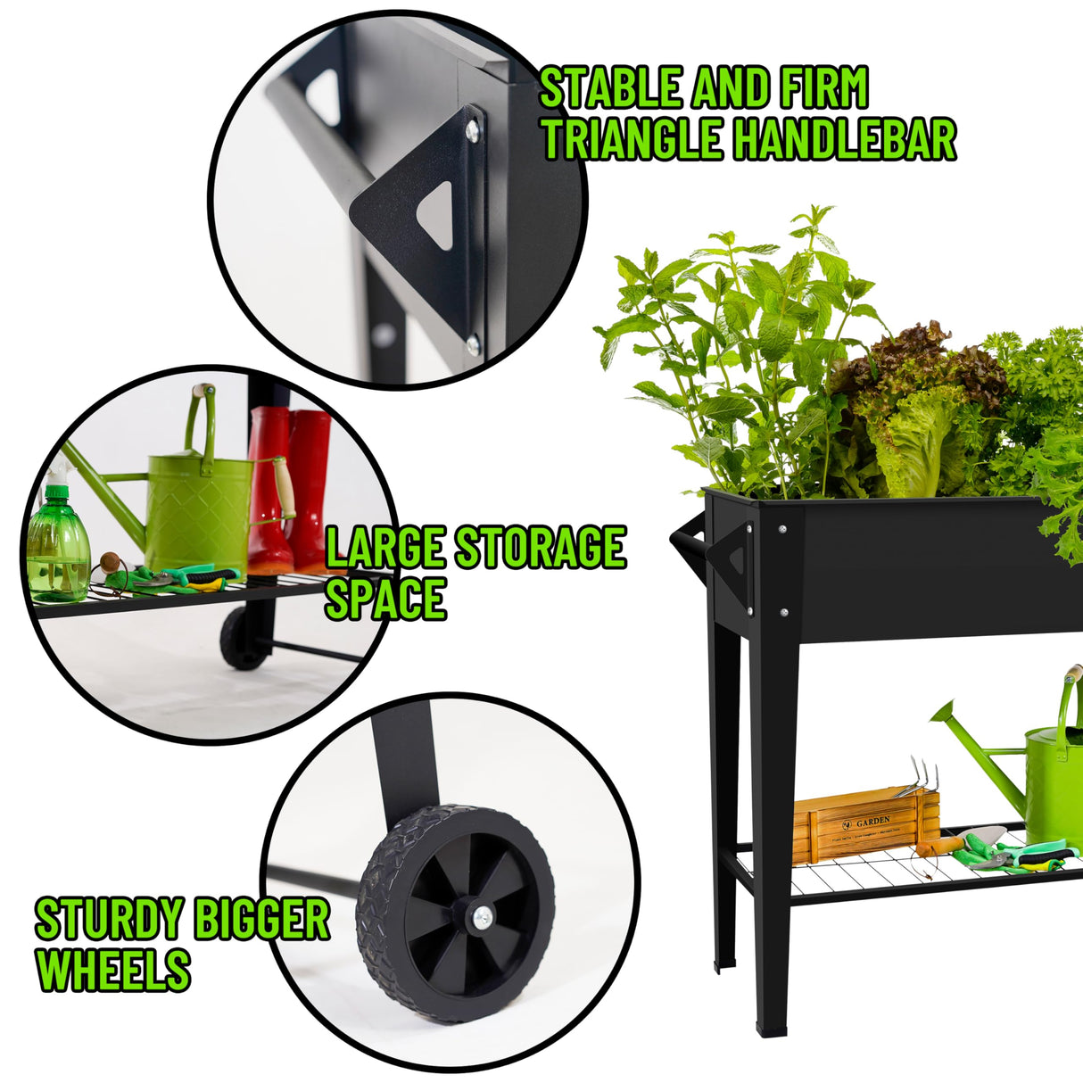 LEETOLLA Elevate 32" Tall Raised Garden Bed Outdoor with Wheels & Shelf for Mobility, 400LBS Capacity, Anti-Rust Steel Planter Box for Vegetables/Herbs, Patio-Balcony-Backyard LEETOLLA