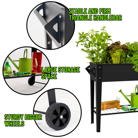 LEETOLLA Elevate 32" Tall Raised Garden Bed Outdoor with Wheels & Shelf for Mobility, 400LBS Capacity, Anti-Rust Steel Planter Box for Vegetables/Herbs, Patio-Balcony-Backyard LEETOLLA