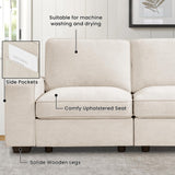 PARKOL 128" Modular Sofa Couch with Large Seats Storage, Chenille Sofa, Modern Comfy 4-Seater Couch for Living Room, Office, Apart, Wide Armrest, Side Pockets, USB Port, Removable Cover PARKOL