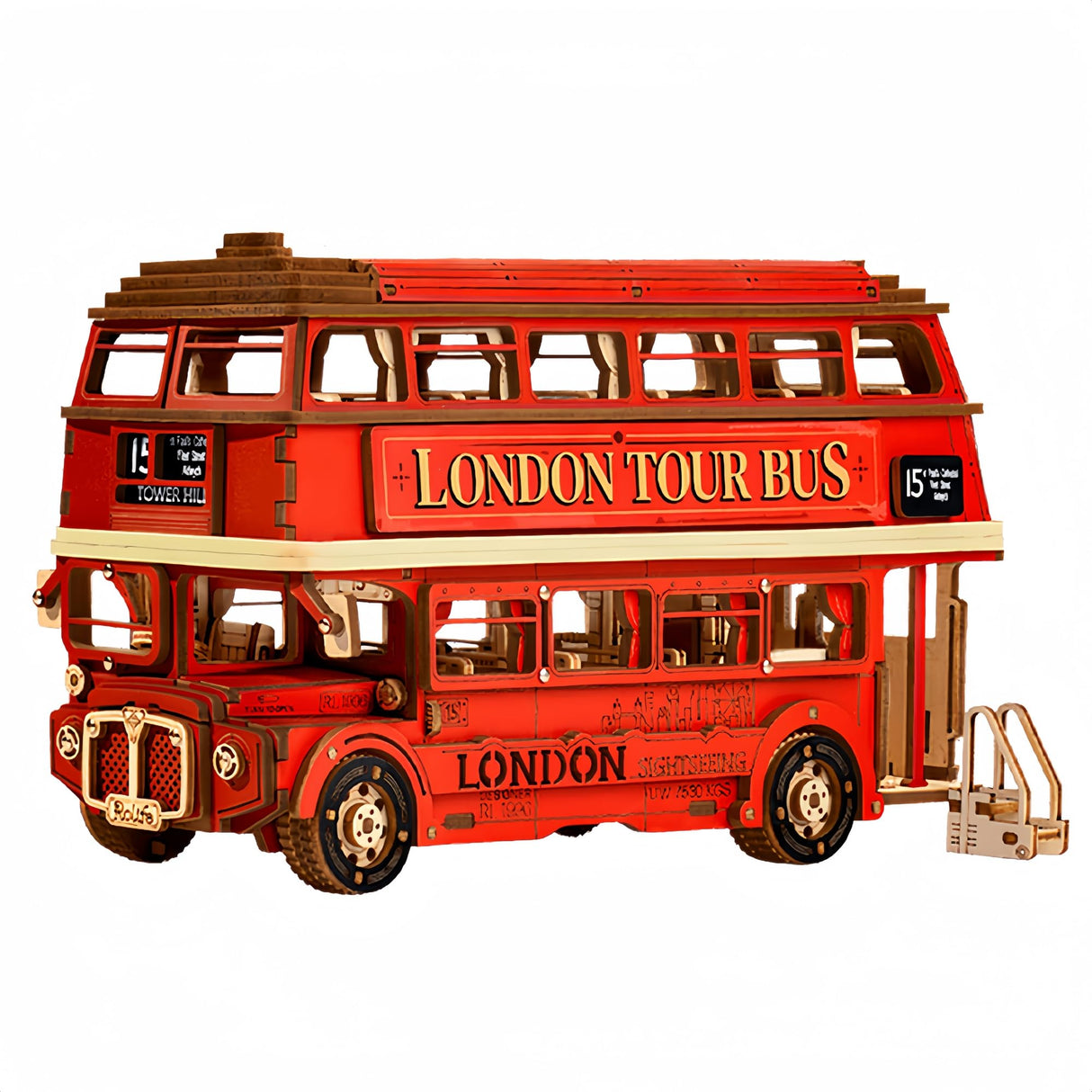 ROBOTIME 3D Puzzles for Adults Wooden Craft London Tour Bus DIY Model Kit to Build Educational Brain Teaser Toy for Kids Craft Decor Gift ROBOTIME