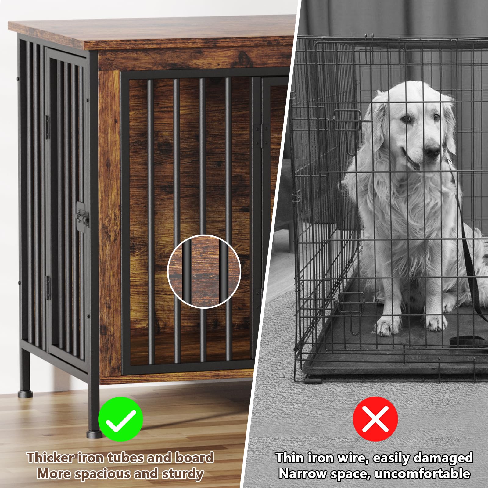 EasyCom 78 Inch Dog Cage Furniture for 2 Dogs Extra Large Double Dog Crate Furniture Large