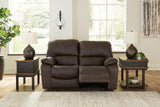 Signature Design by Ashley Leesworth Modern Leather Match Power Reclining Loveseat with USB Ports, Dark Brown Signature Design by Ashley
