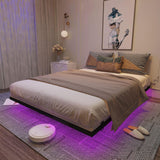 Muluflower Queen Size Floating Bed Frame with LED Lights and Charging Station, Modern Metal Design Muluflower