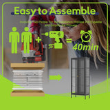 UNICOLY Display Cabinet with Glass Doors, Glass Display Cabinet with 3 Color LED Lights, Curio Display Cabinet with 3 Shelves for Living Room, Plant, Display Shelf, Assembly Required, Black UNICOLY