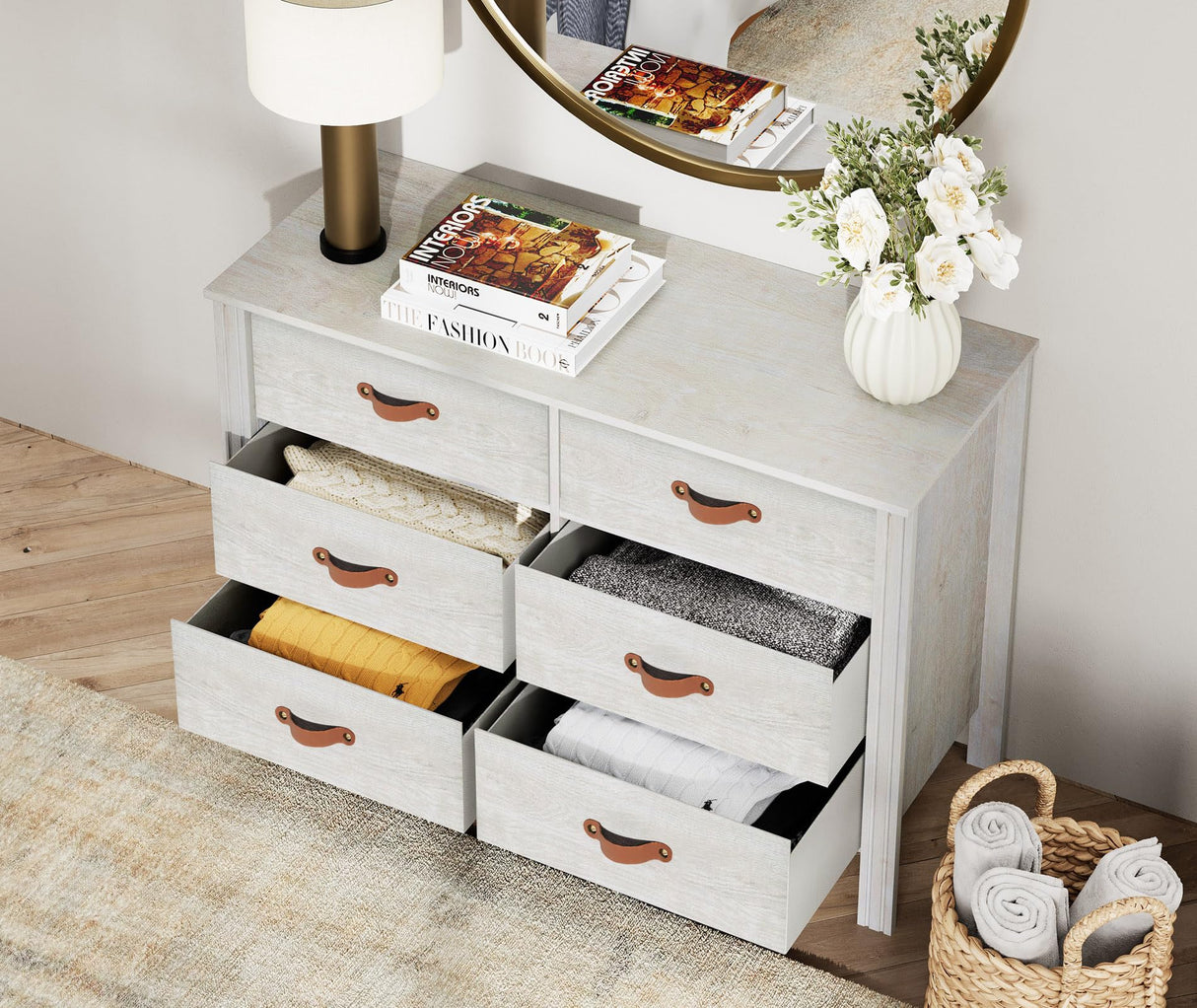 WAMPAT White Dresser for Bedroom, Large Long Dresser with 12 Drawers, Kids Dressers & Chest of Drawers, Set of 2 Classic Storage Cabinet Organizer for Closet, Living Room, Hallway WAMPAT