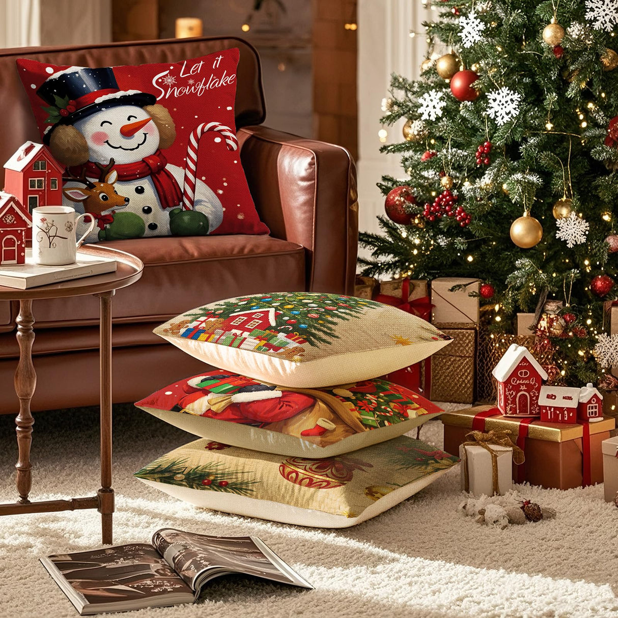 UPOFFICIS Christmas Pillow Covers 18x18 inch Set of 4, Christmas Decorations Cushion Covers, Xmas Pillow Covers, Pillowcases Throw Pillow Covers for Sofa Couch Home Decor UPOFFICIS