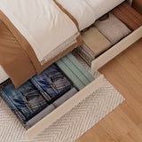 VECELO Queen Bed Frame, Platform Bed Frame with Underbed Storage Drawers and Adjustable Height Upholstered Headboard, Heavy-Duty Frame and Strong Wooden Slats Support, Noise-Free, Easy Assembly, Beige VECELO