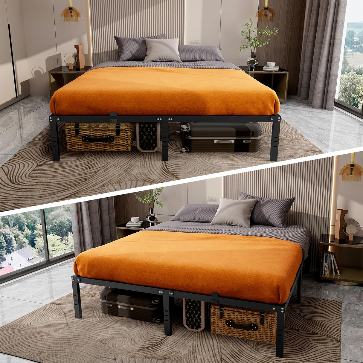 DOFIMATE 16-Inch High King Size Metal Bed Frame with Storage and Headboard, 3900LBS Capacity, No Box Spring Needed DOFIMATE