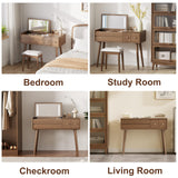 AQIMUELE Wood Vanity Desk with Mirror and Lights, Dressing Vanity Table Vanity Set 4 Drawers, 40 Inch Large Make Up Vanity Table Wooden with 3 Lighting Modes for Bedroom Walnut(with Adapter) AQIMUELE