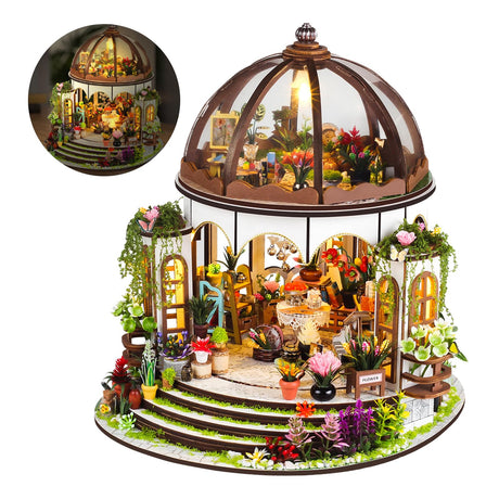 Taimimy DIY Miniature House Kit, Miniature Building Kits, Wooden Greenhouse Miniature Kit with Furniture & LED, Creative Dollhouse Kit for Adults, Hobby Craft Home Decor Birthday Gifts Taimimy