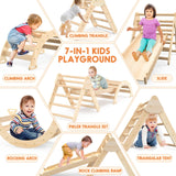 Pikler Triangle Set for Baby Climbing Toys 7 in 1 Foldable Wooden Montessori Climbing Set Indoor Playground for Kid with Arch-Ramp-Ladder Indoor Jungle Gyms for 1-3 Toddlers Fostoy