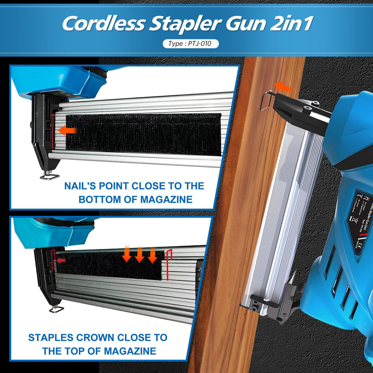 Nail Gun Battery Powered, Cordless Nail Gun with 2 * 2.0Ah Li-ion Battery, 20V 2 in 1 Electric Nail Gun with Staple Remover, Battery Nail Gun for Upholstery, Small Projects and Woodworking jovant