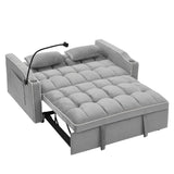 Foldable Sofa Bed with 2 USB Charging Ports, Pull Out Velvet Loveseat Sleeper with Phone Holder, Modern Futon Couch with Cup Holders & Adjustable Backrest for Living Room,Grey Merax