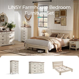 LINSY Night Stand 18.9" Farmhouse Wood Night Stand with Type-C Charging Station Open Storage Shelf Nightstands with Drawer Side Table End Table for Bedroom Living Room Sofa Couch Office Beige LINSY