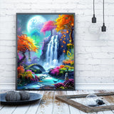 Perycomly Waterfall Landscape Diamond Art Kits for Adults, DIY Fantasy Moon Scenery Diamond Painting Kit for Beginners, 5D Embroidery Craft Kits for Home Decor Gift - 12x16 Inch Perycomly