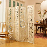 5.6Ft Room Divider Folding Wood Classical Carved Partition Screen for Home Office Garden - 4 Panels (Natural) Svimi