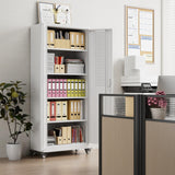 Aobabo 73''H Metal Garage Storage Cabinet with Wheels and Pegboards, 4 Adjustable Shelves Steel Storage Cabinets for Home,Warehouse,Garage,Assembly Required,White Aobabo