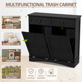 AHB Double Tilt Out Trash Cabinet Freestanding Kitchen Trash Cabinet, 2x13 Gallons Hidden Garbage Recycling Cabinet with Hideaway Drawers Pet Proof Trash Can for Kitchen Living Room, Dark Black AHB