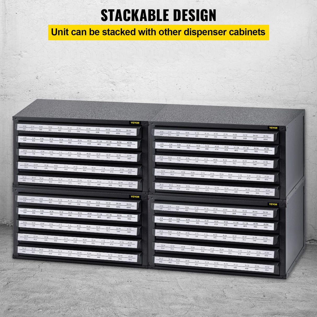 VEVOR Drill Bit Dispenser Cabinet, Five-Drawer Drill Bit Dispenser, 1/2" Reduced Shank Drill Bit Organizer Cabinet, Drill Dispenser Organizer Cabinet for Sizes 33/64" to 63/64" in 1/64" Increments VEVOR