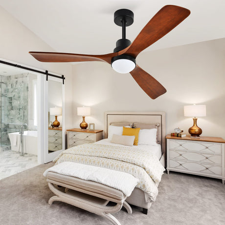 YITAHOME 52" Ceiling Fan with Lights and Wall Switch Remote, Industrial Wood Fan with Quiet Reversible 6 Speeds Motor, Dimmable LED 3 Color, Memory Function for Outdoor Indoor, Black & Walnut YITAHOME