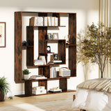 Tangkula Irregular Wooden Bookshelf, Geometric Bookcase w/Open Compartments & 2 Anti-Tip Kits, Decorative Freestanding Display Shelf, Modern Storage Organizer for Living Room, Office (Rustic Brown) Tangkula