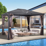 GARTOO 14' x 12' Polycarbonate Hardtop Aluminum Patio Gazebo with Skylight - Outdoor Heavy Duty Gazebo with Breathable Netting for Garden, Poolside, Deck, Patio GARTOO