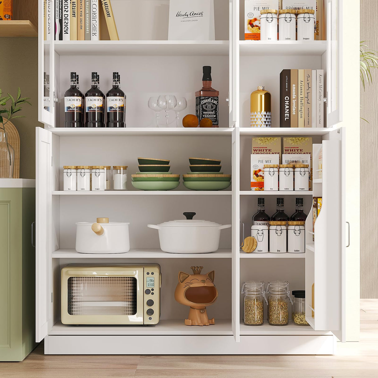 VOWNER 78.7'' Tall Large Bookcase with Glass Doors, Bookshelves Storage Cabinet with Door Shelves, Freestanding Display Organizer for Living Room, Home Office, White VOWNER