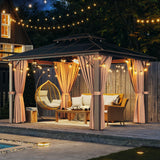 Aoxun 10'x12' Hardtop Gazebo, Aluminum Frame Permanent Pavilion with Curtains and Netting, Outdoor Polycarbonate Gazebo, Double Roof Canopy, for Gardens, Patios, Lawns Aoxun