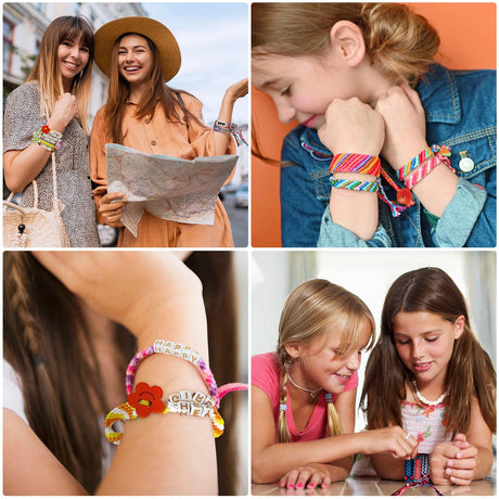 Arts and Crafts for Kids Ages 8-12,Friendship Bracelet Making Kit for Girl,Kids Jewelry Making Kit with 28 Pre-Cut Threads,Christmas Birthday Gifts for Ages 6 7 8 9 10 11 12 Year Old Pink/Cyan Maynacs
