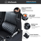 Weilianda Astronaut Zero Gravity Home Theater Seating Top Grain Leather Recliner Sofa Power Headrest Footrest with Carbon Fiber Tray Table, Tablet Stand, Cup Holders Row of 4 Loveseat Middle Black Weilianda