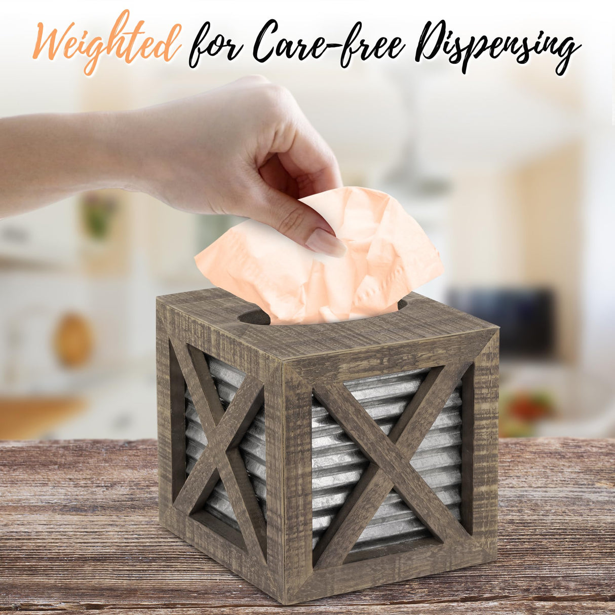 Autumn Alley Barn Door Rustic Square Farmhouse Tissue Box Cover, Farmhouse Bathroom Accessories, Rustic Bathroom Décor Tissue Holder, Wood Tissue Box Cover with Galvanized Decor Autumn Alley