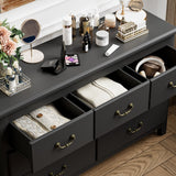 HOUROM Black Dresser for Bedroom, Modern Style 7 Drawer Double Dresser with Vintage Gold Antique Handles, Dresser and Chest of Drawers, Hallway 7 Drawer Dresser, Antique Black HOUROM