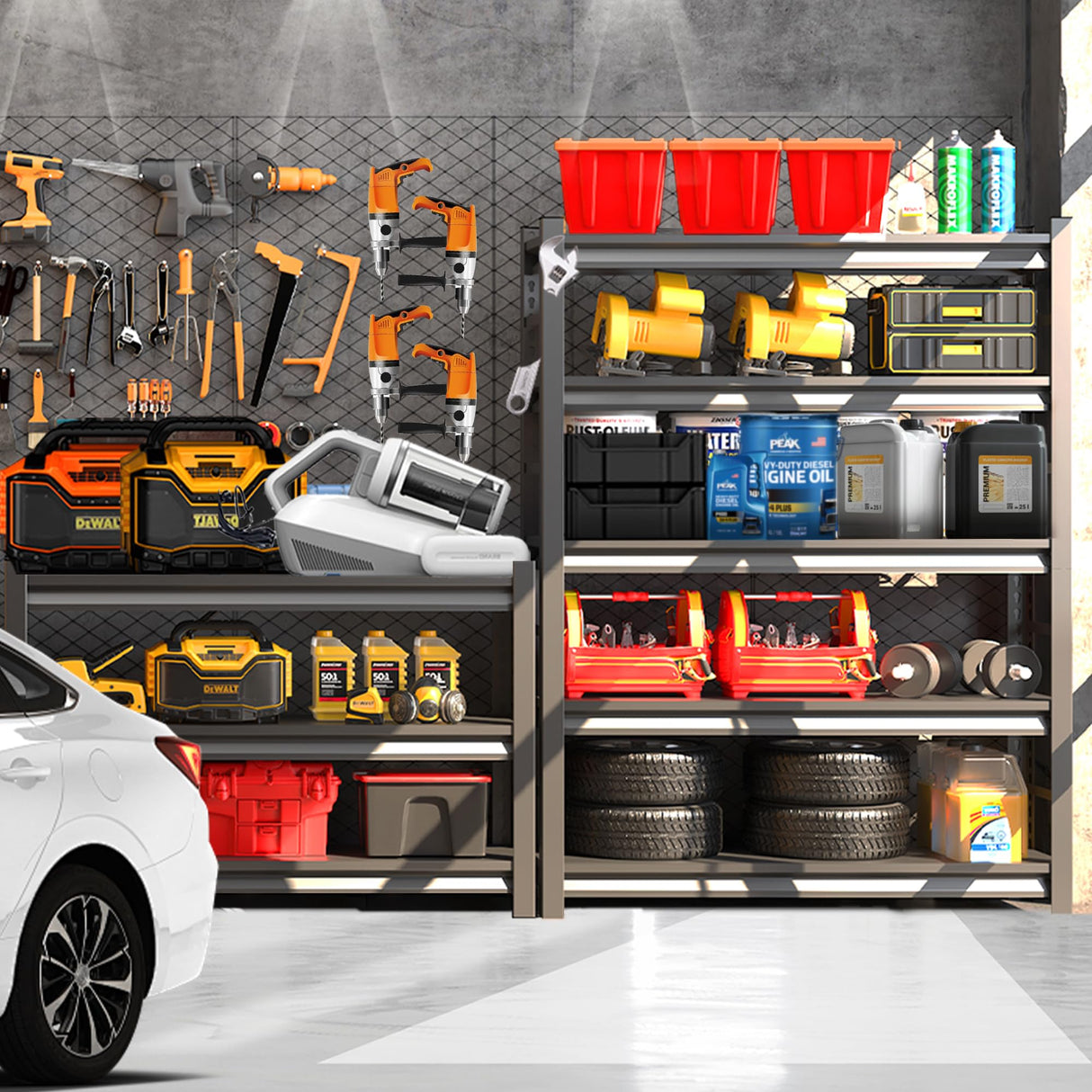 Garage Shelving Heavy Duty Metal Storage Rack - Easy to Assemble, Adjustable 5-Tier Steel Shelving Unit for Tools, Equipment & Boxes, Double-Thickened Columns, 2000 lbs Capacity, 72"H × 48"W × 24"D Notmise