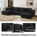 Trygoal 132" U Shaped Couch, Modular Sectional Sofa with Chaise, Corduroy U Shaped Boneless Couch with Deep Seat, Upholstered Modular Cloud Sofa for Living Room, No Assembly Required, Black Trygoal