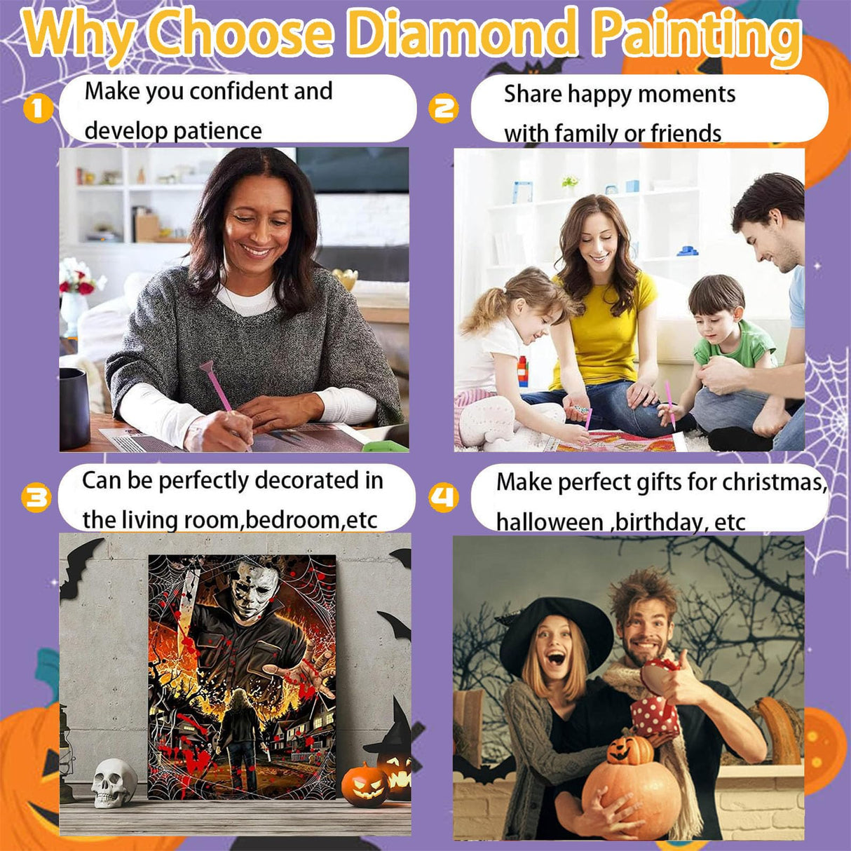 Sretoul 6 Pack Halloween Diamond Art Kits for Adults, Diamond Painting Kit Beginners Halloween, Horror 5D Gem Art for Adults with Round Gem Painting Gift Home Wall Decor 12x16 Inch Sretoul