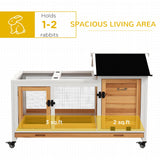 PawHut Indoor Outdoor Wooden Rabbit Hutch with Wheels, Large Bunny Hutch with Run & Slide-Out Tray for Small Animals, Guinea Pig, Yellow PawHut