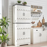 LUXOAK 72" Tall Farmhouse Kitchen Pantry with Rivet Barn Doors, Rustic Wood Cupboard Storage Cabinet/w Drawer & Adjustable Shelves for Dining Living Room, Bathroom & Hallway, Antique White LUXOAK