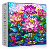 Stained Glass Puzzles for Adults 1000 Pieces, Lotus Flower Puzzle Art, Impossible Hard Challenging Puzzles for Adults, Colorful Floral Stained Glass Jigsaw Puzzle Waterlily PICKFORU