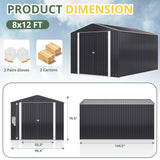 VIWAT 12x8 FT Outdoor Storage Shed, Large Garden Shed with Updated Frame Structure and Lockable Doors, Metal Tool Sheds for Backyard Garden Patio Lawn, Black VIWAT