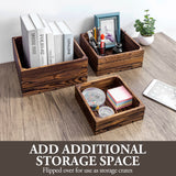 MyGift Rustic Burnt Dark Brown Solid Wood Reversible Stackable Display Box Riser Stands or Decorative Square Crate Style Nesting Storage Bins, 3-Piece Set MyGift