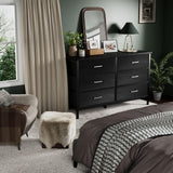 BOLUO Wide Black Dresser for Bedroom 6 Drawer, Dresser TV Stand for 60" TV Dressers & Chests of Drawers Fabric for Closet Modern BOLUO